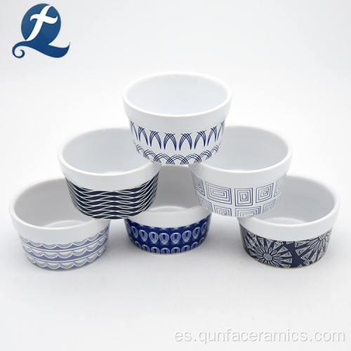 Ramekin de cerámica esmaltada blanca al por mayor